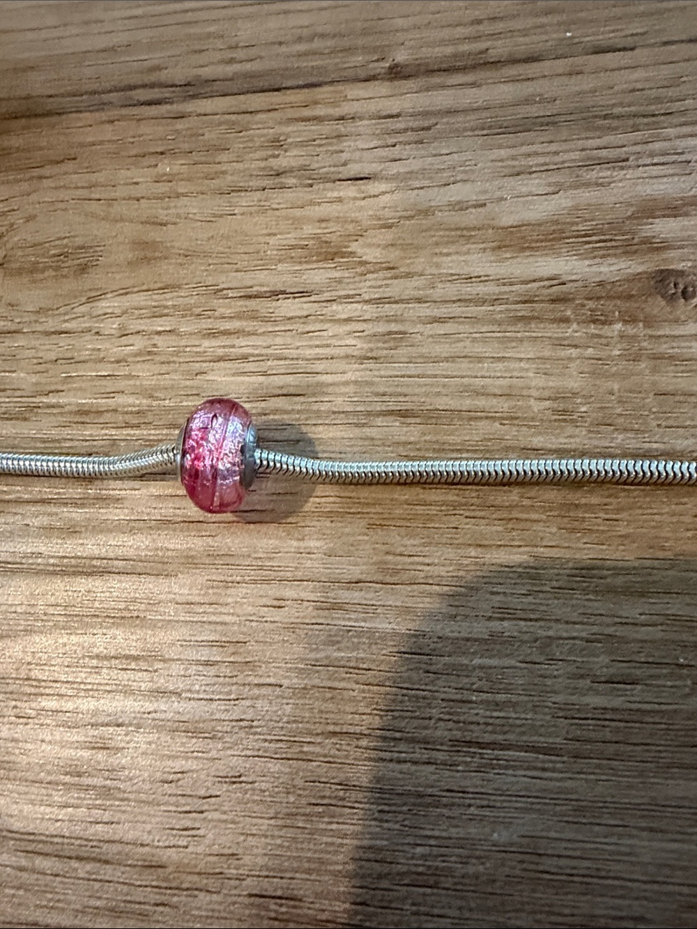 Pink Murano-Style Threaded Glass Charm Bead